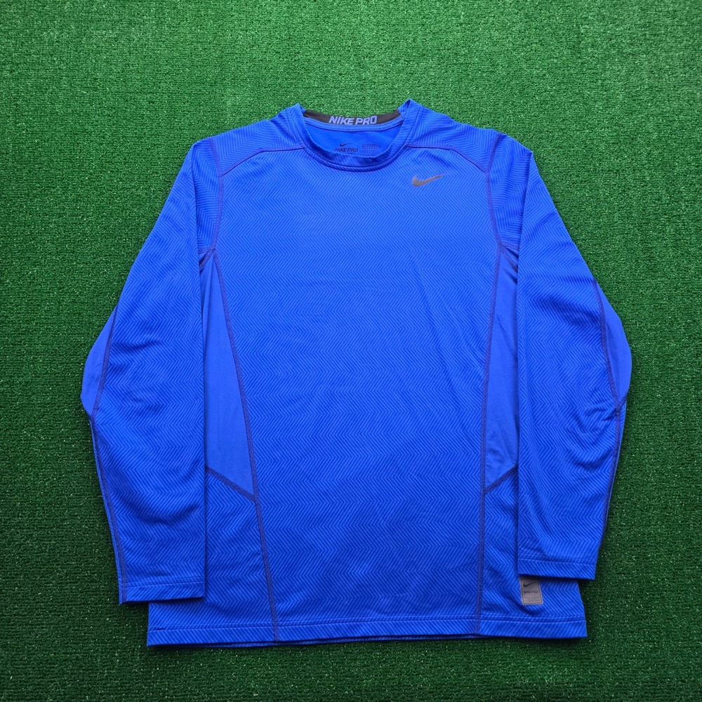 Nike Pro Dri Fit Shirt Mens XL Blue Long Sleeve Fitted Pullover Athletic 618984